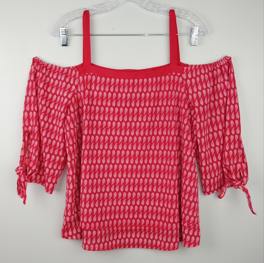 NWOT CATO Paisley Pattern Off-the-shoulder Tie Sleeve Tiered Blouse Sz. 14/16W